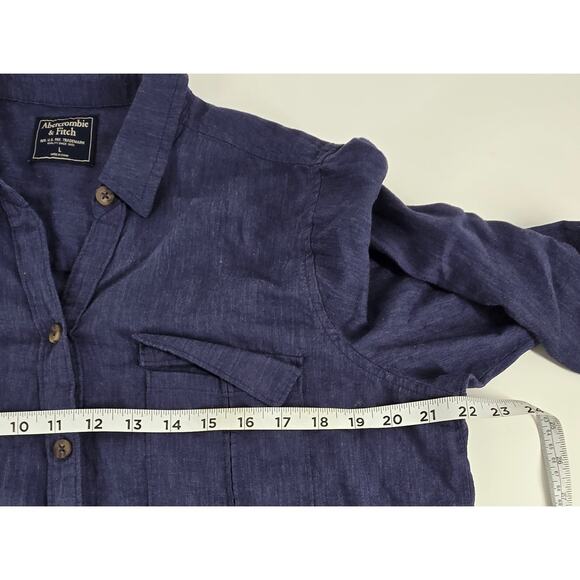 Abercrombie and Fitch Linen Blend Button Down Beachy Boxy Womens Large Old Money - Picture 4 of 7